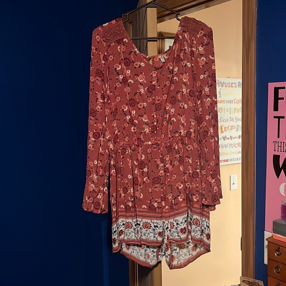 Pink Floral Long-sleeve Romper